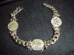 TAGLIAMONTE Designs 14K With 3 Venitian Coins Bracelet Solid Gold 28.6 g Heavy