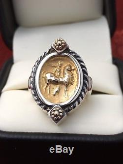 TAGLIAMONTE INTAGLIO 14K GOLD COIN & STERLING SILVER OVAL VINTAGE RING Size 6