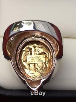 TAGLIAMONTE INTAGLIO 14K GOLD COIN & STERLING SILVER OVAL VINTAGE RING Size 6