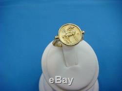 TEMPLE ST CLAIR RETAIL $2950 18K YELLOW GOLD HORSE COIN RING WithDIAMONDS, SIZE 6