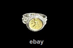 Tagliamonte Sterling Silver & 18k Yellow Gold Angel Cameo Coin Ring Size 8 Italy