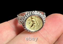 Tagliamonte Sterling Silver & 18k Yellow Gold Angel Cameo Coin Ring Size 8 Italy