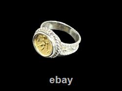 Tagliamonte Sterling Silver & 18k Yellow Gold Angel Cameo Coin Ring Size 8 Italy