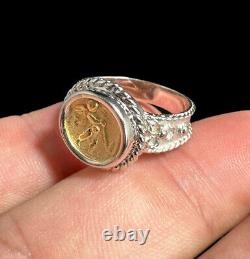 Tagliamonte Sterling Silver & 18k Yellow Gold Angel Cameo Coin Ring Size 8 Italy