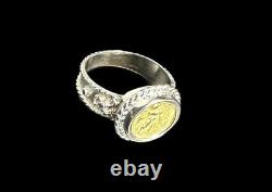 Tagliamonte Sterling Silver & 18k Yellow Gold Angel Cameo Coin Ring Size 8 Italy