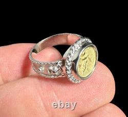 Tagliamonte Sterling Silver & 18k Yellow Gold Angel Cameo Coin Ring Size 8 Italy