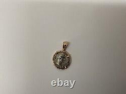 Treasure Roman Coin Pendant Silver & 14K Yellow Gold Bezel