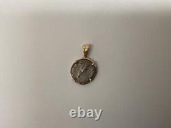 Treasure Roman Coin Pendant Silver & 14K Yellow Gold Bezel