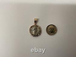 Treasure Roman Coin Pendant Silver & 14K Yellow Gold Bezel