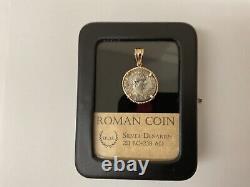 Treasure Roman Coin Pendant Silver & 14K Yellow Gold Bezel