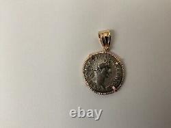 Treasure Roman Coin Pendant Silver & 14K Yellow Gold Bezel