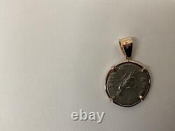 Treasure Roman Coin Pendant Silver & 14K Yellow Gold Bezel