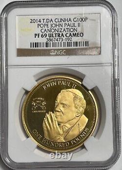 Trieste Da Cunha 2014 Gold 100P (#2172) 1 oz. Pope John Paul 11 Canonization NGC