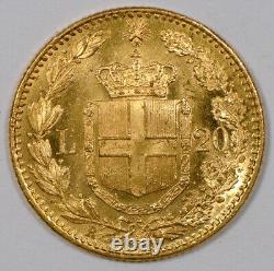 UNCIRCULATED 1882 Italy 20 Lire Gold Coin with Umberto I