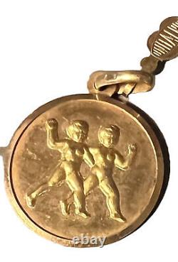 Unoaerre Vintage Zodiac Coin Pendant Gemini Twins 18ct Gold Minor Scratches