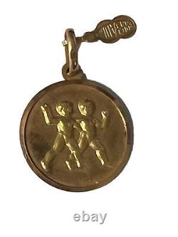 Unoaerre Vintage Zodiac Coin Pendant Gemini Twins 18ct Gold Minor Scratches