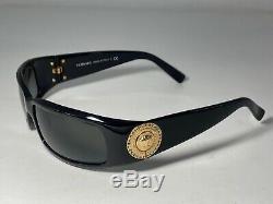 VERSACE 4044-B Sunglasses Black Gold Coin Swarovski Crystals Medusa Wrap Rare