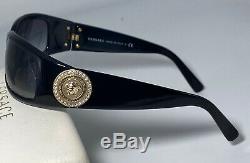 VERSACE 4044-B Sunglasses Black Gold Coin Swarovski Crystals Medusa Wrap Rare