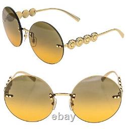 VERSACE Gold Greca Coin Medusa Orange Gold Round Metal Sunglasses VE2214 2214