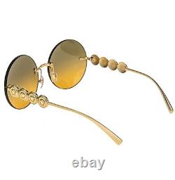VERSACE Gold Greca Coin Medusa Orange Gold Round Metal Sunglasses VE2214 2214