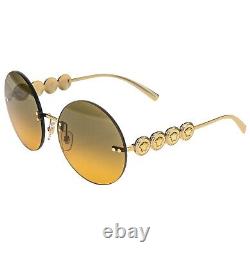 VERSACE Gold Greca Coin Medusa Orange Gold Round Metal Sunglasses VE2214 2214