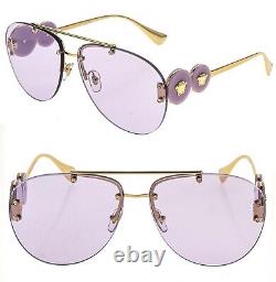 VERSACE Gold Lilac Coin Medusa Logo Aviator Metal Rimless Sunglasses VE2250 2250