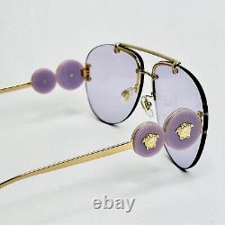 VERSACE Gold Lilac Coin Medusa Logo Aviator Metal Rimless Sunglasses VE2250 2250