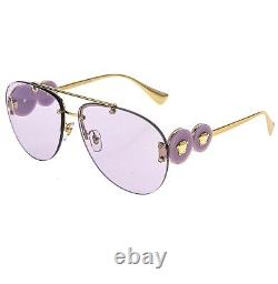 VERSACE Gold Lilac Coin Medusa Logo Aviator Metal Rimless Sunglasses VE2250 2250