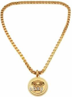 VERSACE Medusa gold Greca Medallion Coin Pendent Chain Necklace