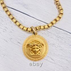 VERSACE Medusa gold Greca Medallion Coin Pendent Chain Necklace