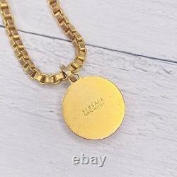 VERSACE Medusa gold Greca Medallion Coin Pendent Chain Necklace