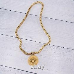 VERSACE Medusa gold Greca Medallion Coin Pendent Chain Necklace