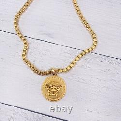 VERSACE Medusa gold Greca Medallion Coin Pendent Chain Necklace