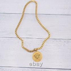 VERSACE Medusa gold Greca Medallion Coin Pendent Chain Necklace