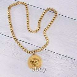 VERSACE Medusa gold Greca Medallion Coin Pendent Chain Necklace