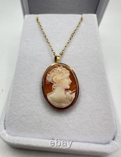 VTG 18k Yellow Gold Cameo Necklace Brooch Pendant Signed Italy Naples 4.7G 20in