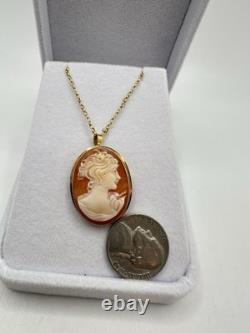 VTG 18k Yellow Gold Cameo Necklace Brooch Pendant Signed Italy Naples 4.7G 20in