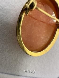 VTG 18k Yellow Gold Cameo Necklace Brooch Pendant Signed Italy Naples 4.7G 20in