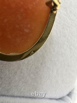 VTG 18k Yellow Gold Cameo Necklace Brooch Pendant Signed Italy Naples 4.7G 20in