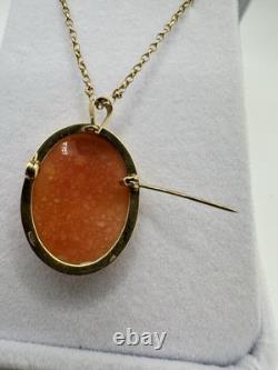 VTG 18k Yellow Gold Cameo Necklace Brooch Pendant Signed Italy Naples 4.7G 20in