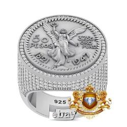 VVS1/D 4.27 Cwt. Moissanite 50 Pesos Coin Moneda Mexican Centenario Ring Band