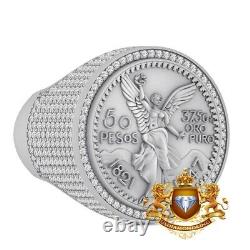 VVS1/D 4.27 Cwt. Moissanite 50 Pesos Coin Moneda Mexican Centenario Ring Band