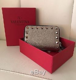 Valentino Garavani Rockstud coin purse in metallic Stampa Alce calfskin