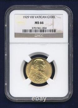 Vatican City 1929 100 Lire Gold Coin, Gem Uncirculated, Ngc Certified Ms-66