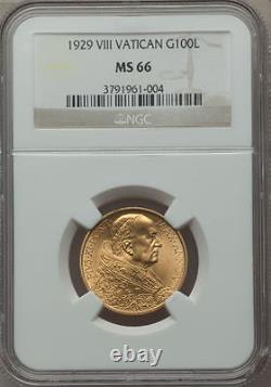 Vatican City 1929 100 Lire Gold Coin, Gem Uncirculated, Ngc Certified Ms-66