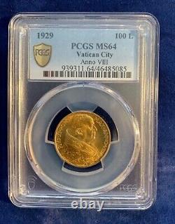 Vatican City 1929 100 Lire Gold Coin, Gem Uncirculated, Pcgs Certified Ms-64