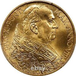 Vatican City 1929 100 Lire Gold Coin, Gem Uncirculated, Pcgs Certified Ms-64