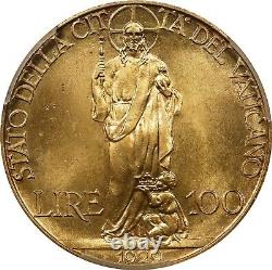 Vatican City 1929 100 Lire Gold Coin, Gem Uncirculated, Pcgs Certified Ms-64