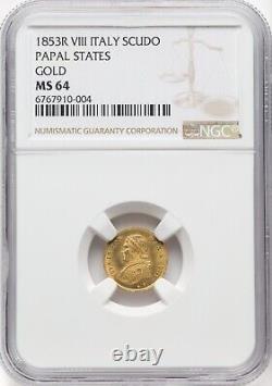 Vatican Papal States 1853 R Pope Pius IX NGC MS64 VERY RARE & CHOICE