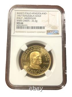 Venezuela 1957 Gold 20 Bolivares NGC MS66 Benito Mussolini of Italy WWII Series